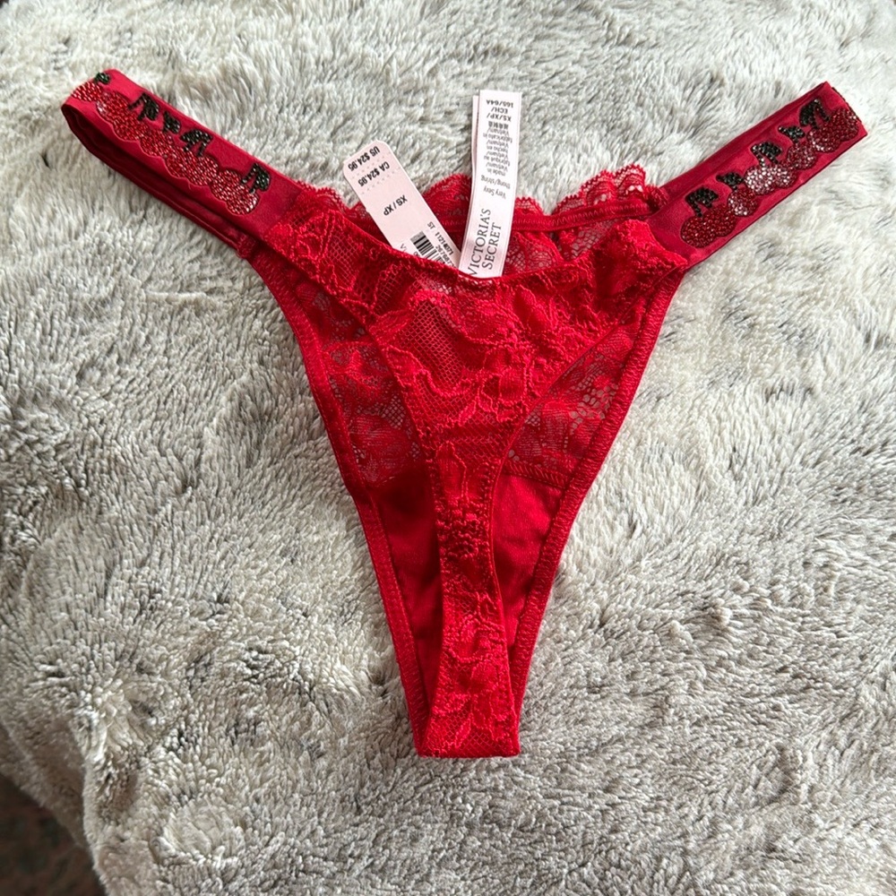 BNWT Victoria’s Secret Very Sexy red cherries rhinestone thong size XS
